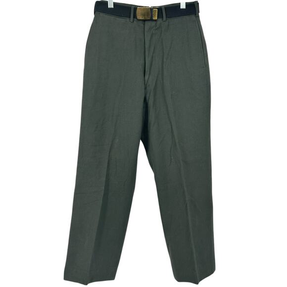 VTG 50s Men's Serge Army Green Military Wool Trousers W28 x L29 W/ Buckle Belt - Picture 1 of 12